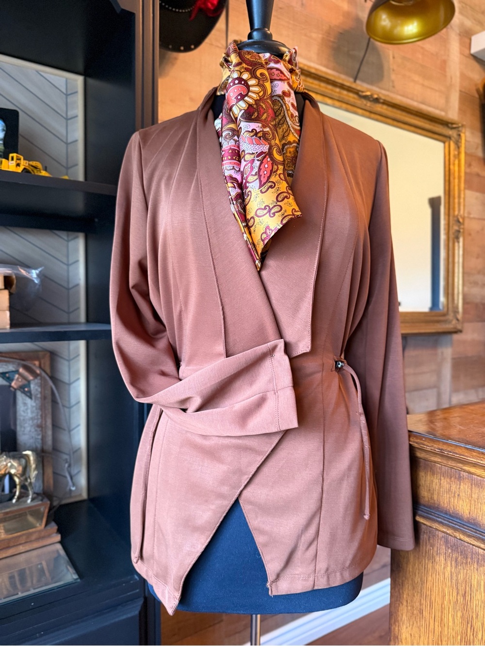 Women's Rust Brown Wrap Jacket with Tie